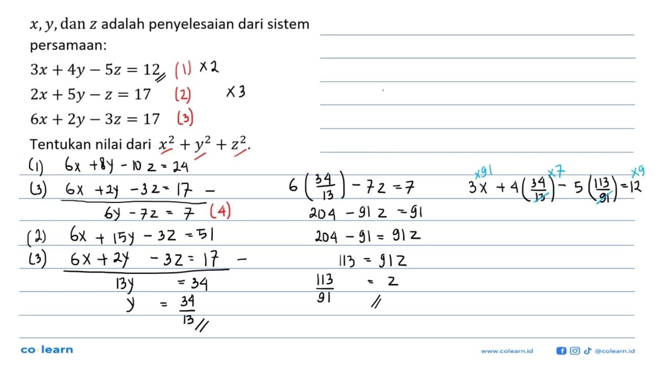 x, y, dan z adalah penyelesaian dari sistem persamaan: 3x +