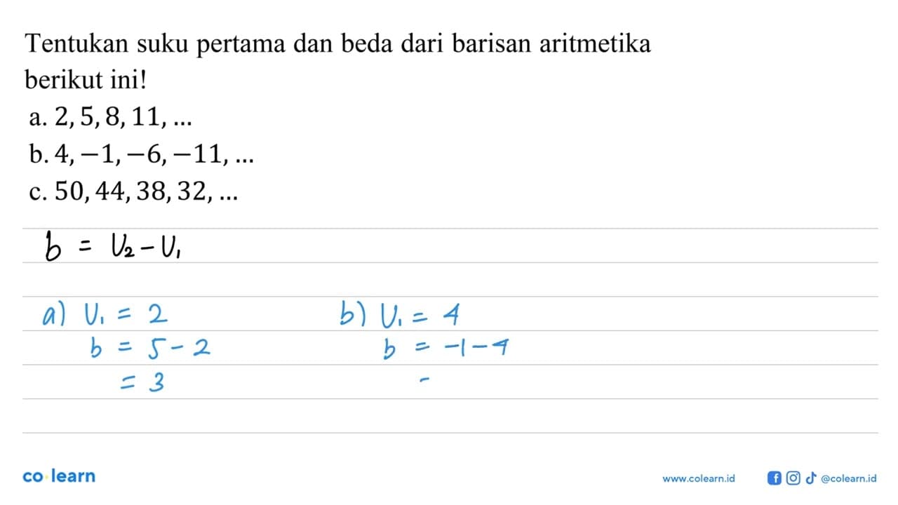 Tentukan suku pertama dan beda dari barisan aritmetika