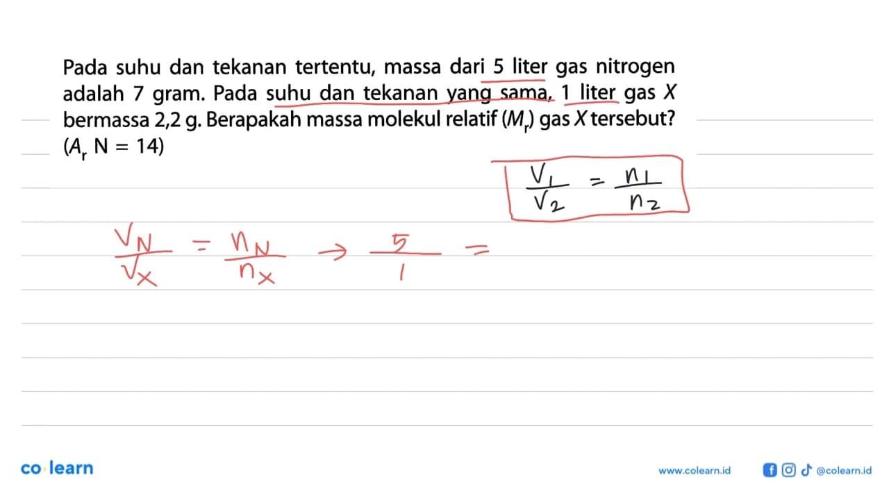 Pada suhu dan tekanan tertentu, massa dari 5 liter gas