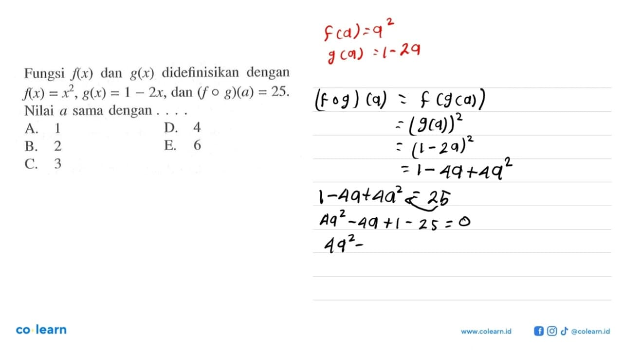 Fungsi f(x) dan g(x) didefinisikan dengan f(x)=x^2,