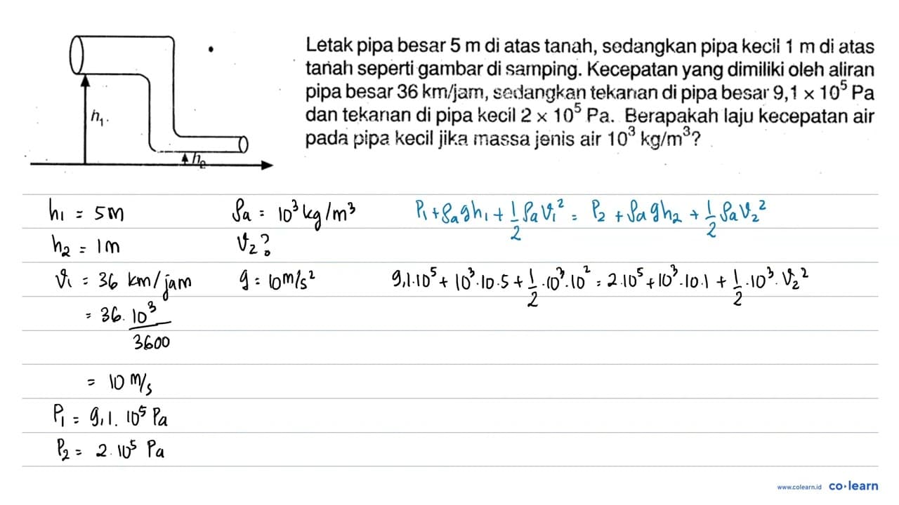 h1 h2Letak pipa besar 5 m di atas tanah, sedangkan pipa