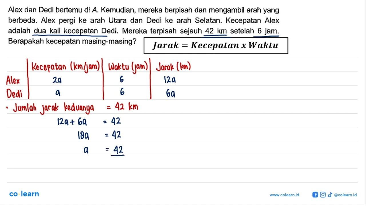 Alex dan Dedi bertemu di A. Kemudian, mereka berpisah dan