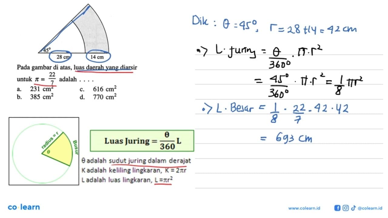 45 28 cm 14 cm Pada gambar di atas, luas daerah yang