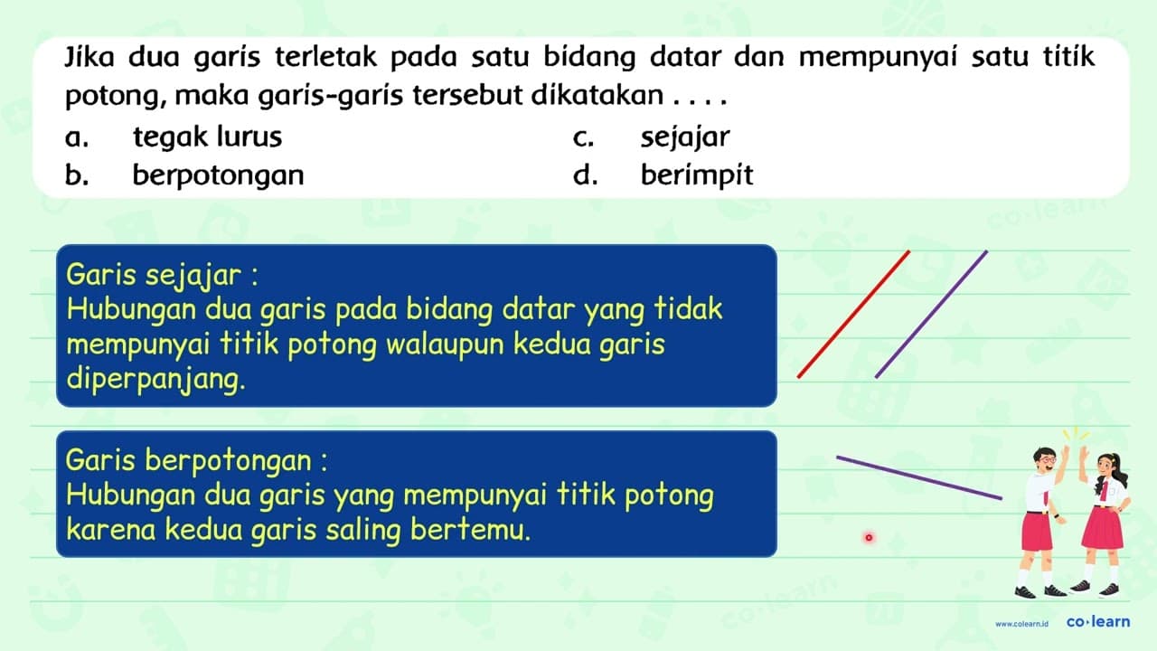 Jika dua garis terletak pada satu bidang datar dan