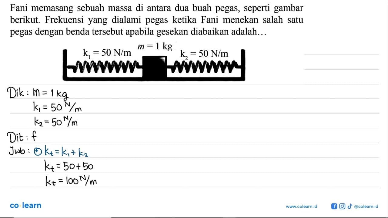 Fani memasang sebuah massa di antara dua buah pegas,