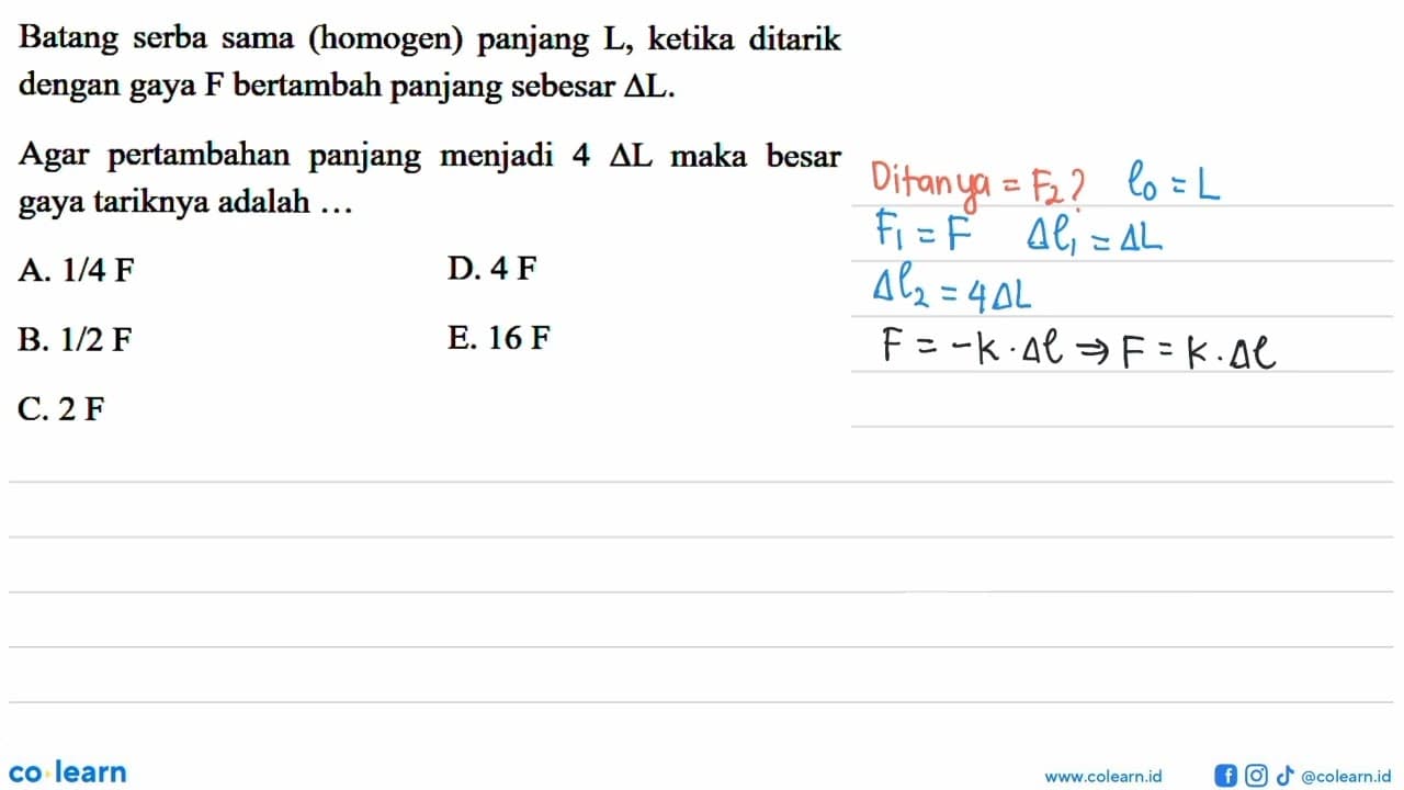 Batang serba sama (homogen) panjang L, ketika ditarik