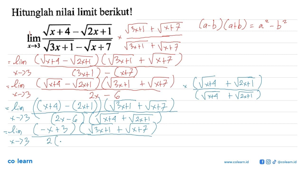 Hitunglah nilai limit berikut! lim x->3