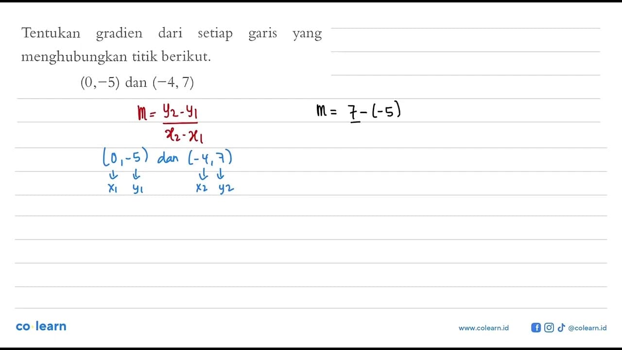 Tentukan gradien dari setiap garis yang menghubungkan titik