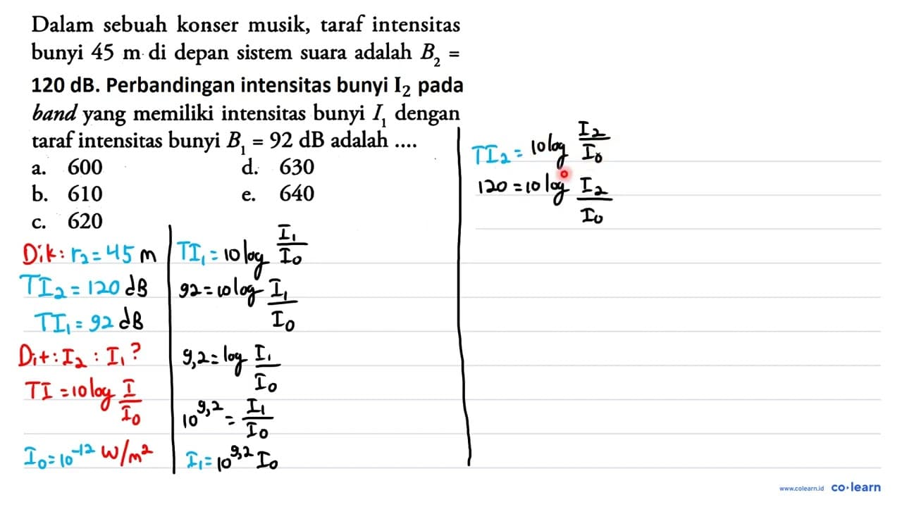 Dalam sebuah konser musik, taraf intensitas bunyi 45 m di