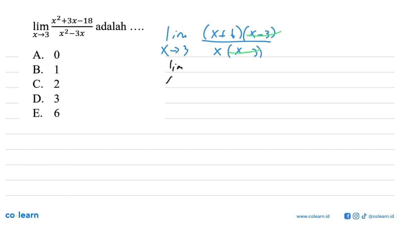 lim x->3 x^2+3x-(18/x^2)-3x adalah ...