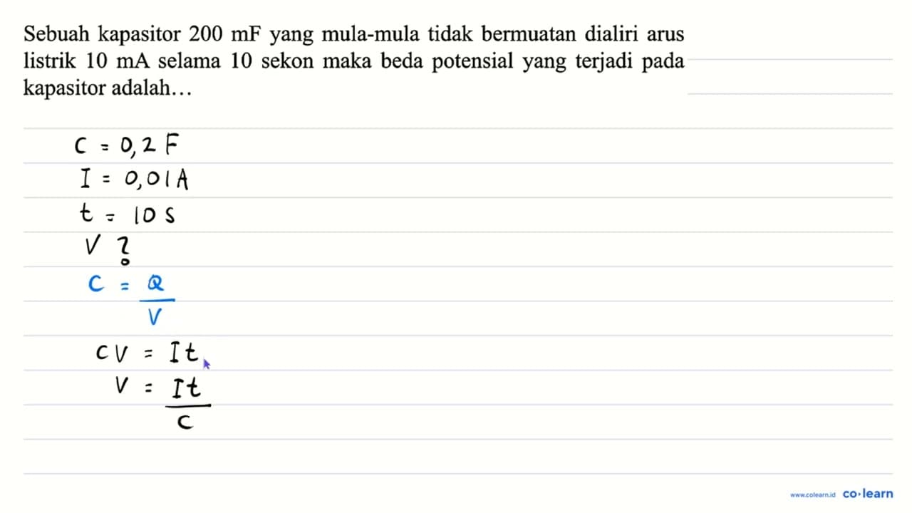 Sebuah kapasitor 200 mF yang mula-mula tidak bermuatan