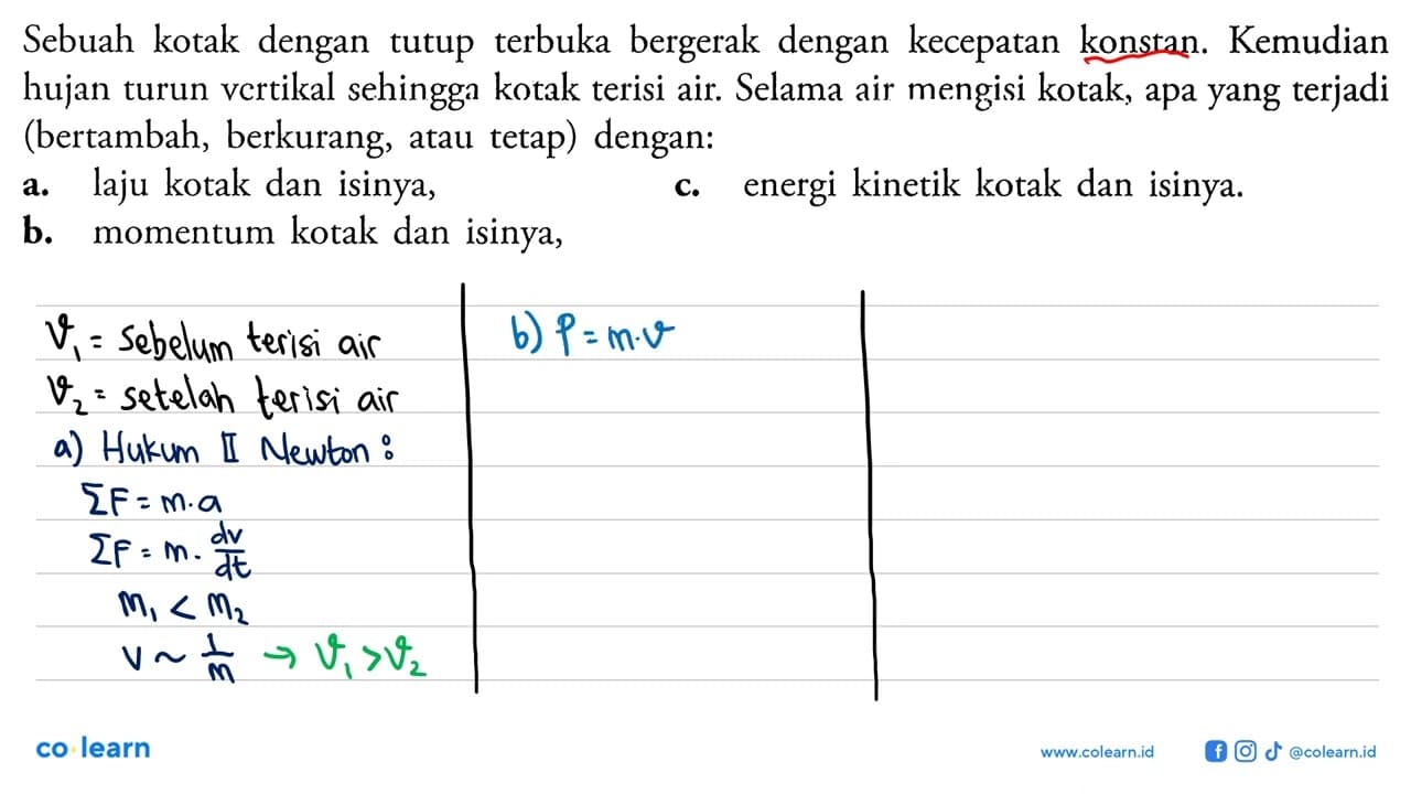 Sebuah kotak dengan tutup terbuka bergerak dengan kecepatan