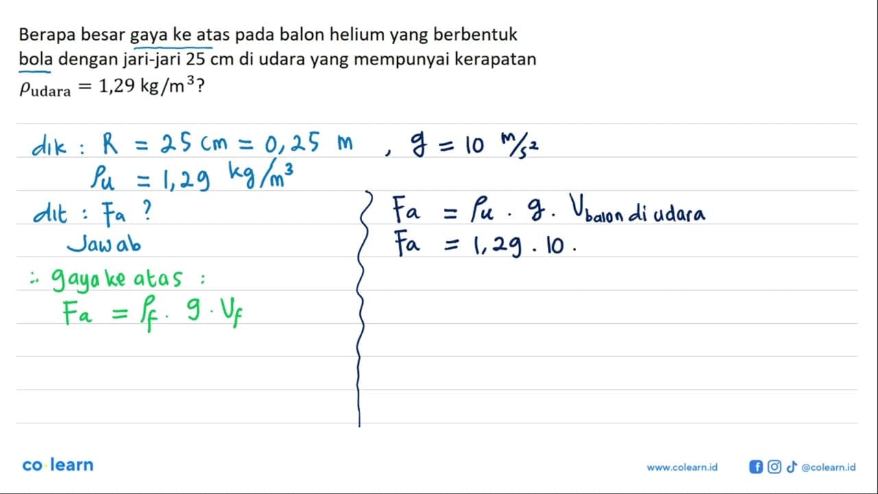 Berapa besar gaya ke atas pada balon helium yang berbentuk