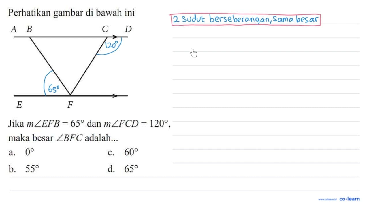 Perhatikan gambar di bawah iniJika m sudut EFB=65 dan m