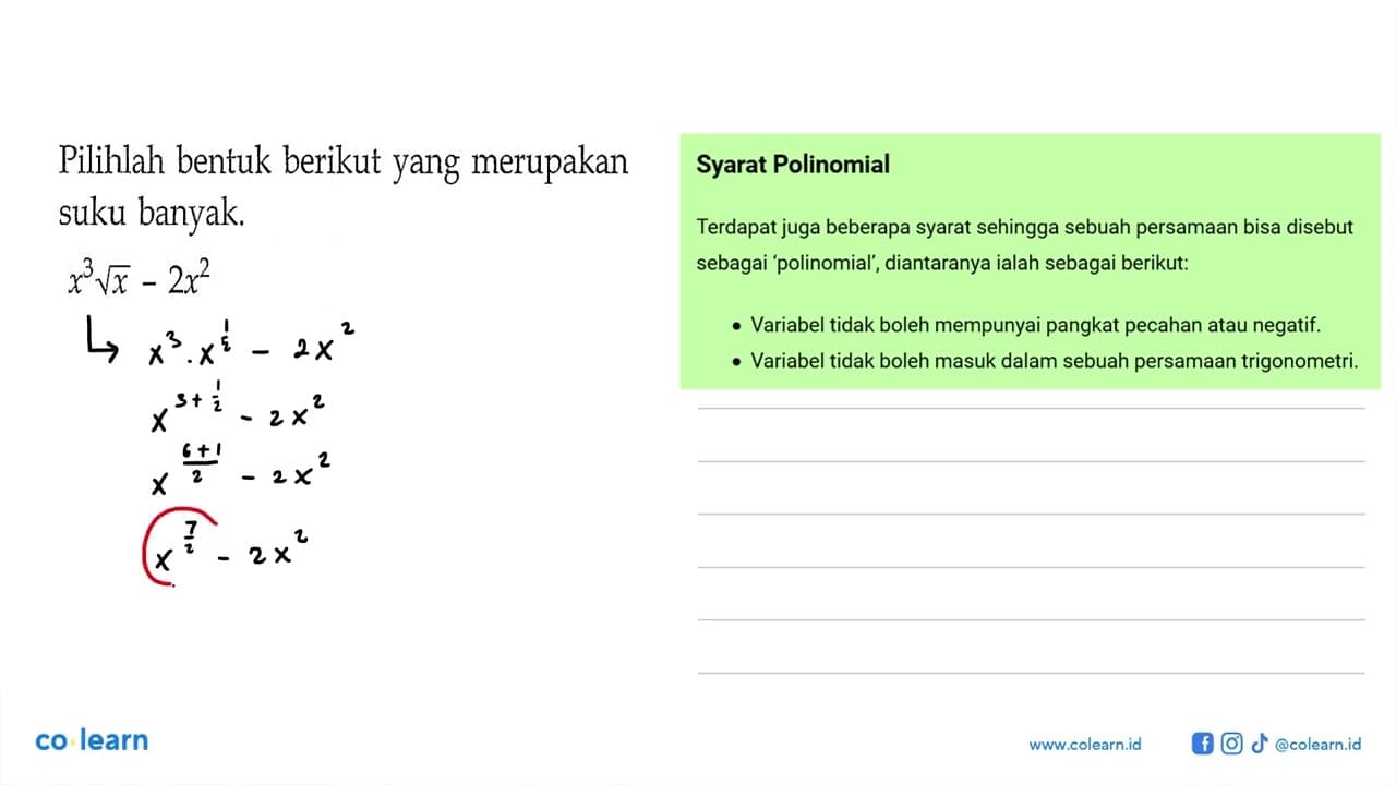 Pilihlah bentuk berikut yang merupakan suku banyak x^3