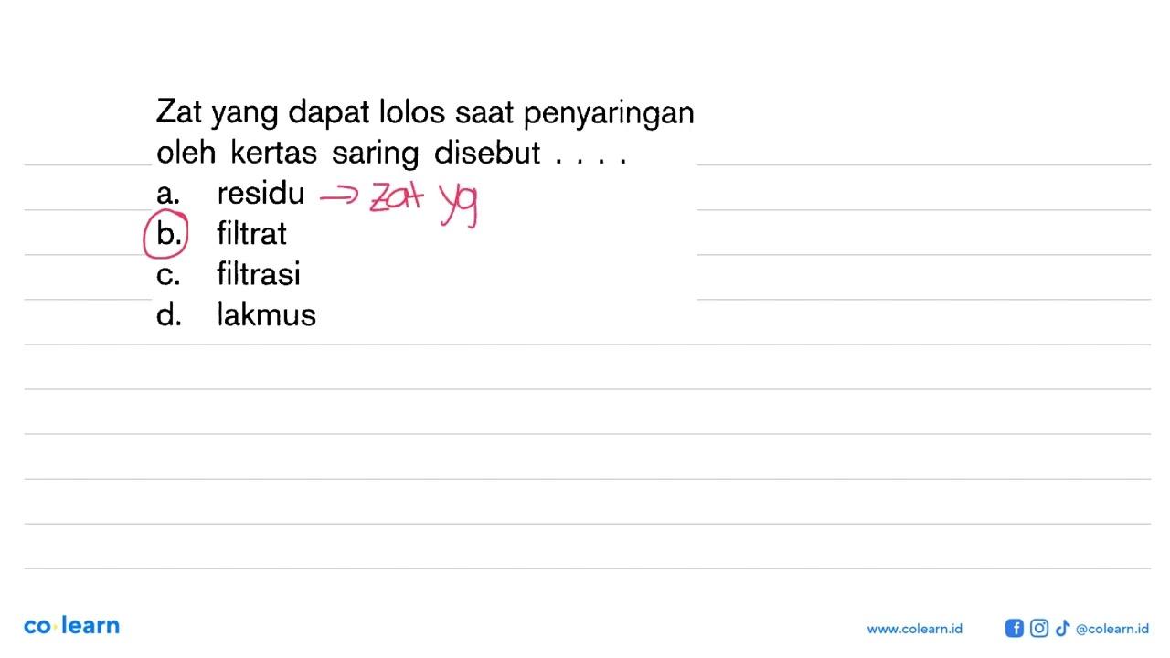 Zat yang dapat lolos saat penyaringan oleh kertas saring