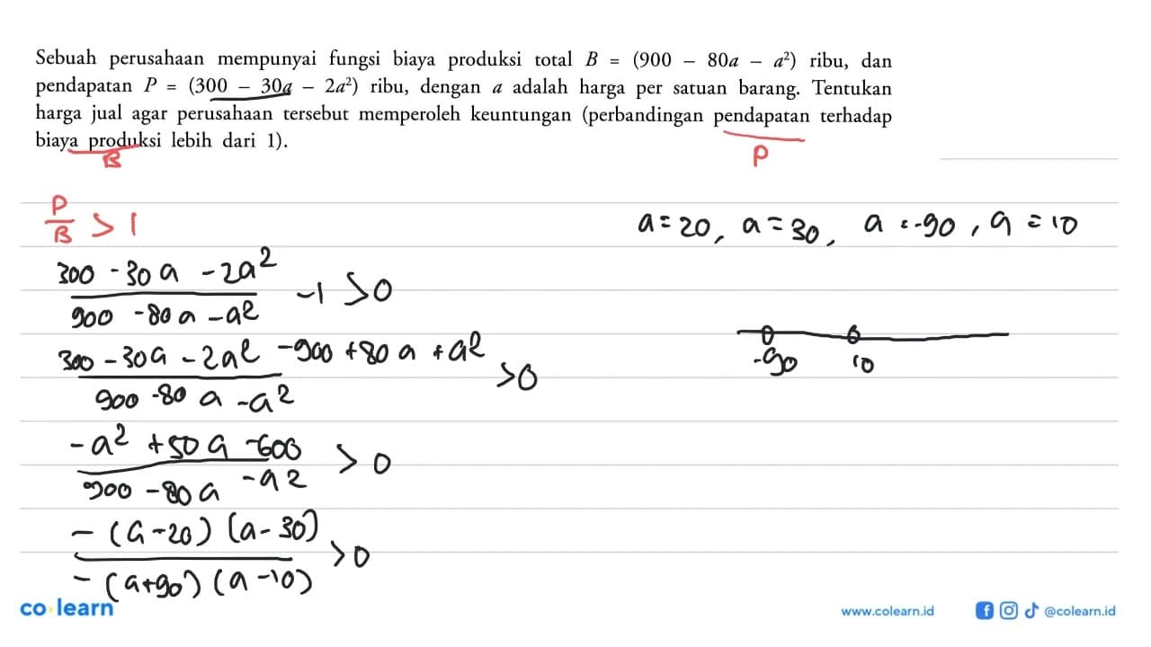 Sebuah perusahaan mempunyai fungsi biaya produksi total