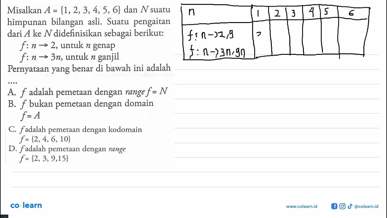 Misalkan A = {1,2, 3, 4, 5, 6} dan N suatu himpunan