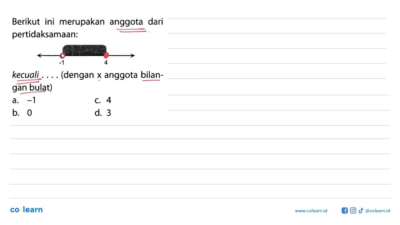 Berikut ini merupakan anggota dari pertidaksamaan: -1 4