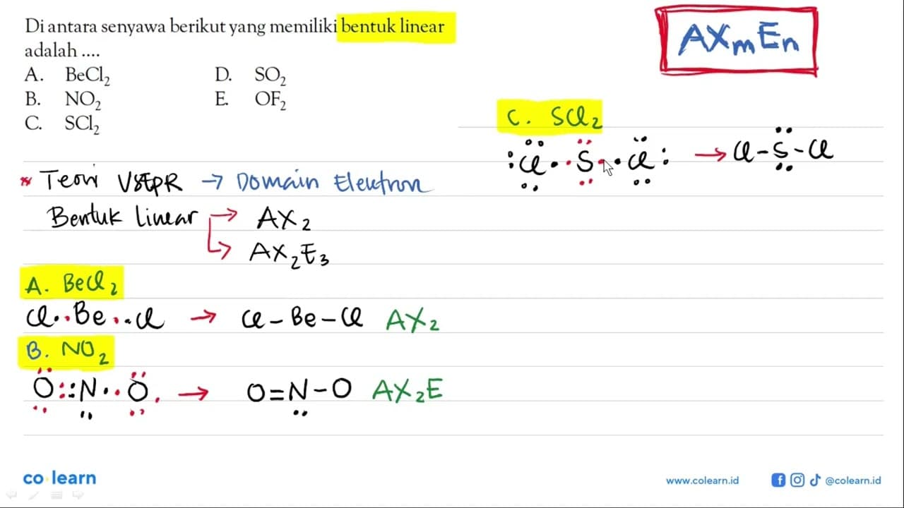 Diantara senyawa berikut yang memiliki bentuk linear adalah