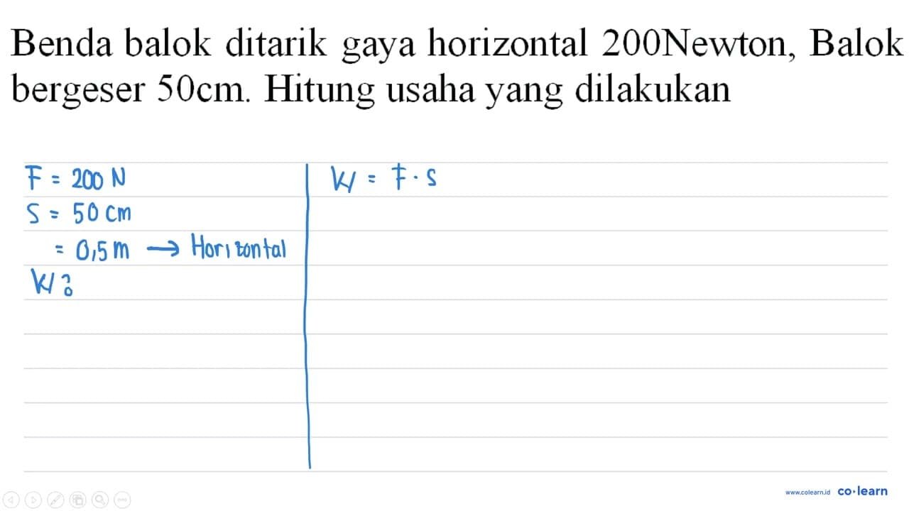 Benda balok ditarik gaya horizontal 200 Newton, Balok