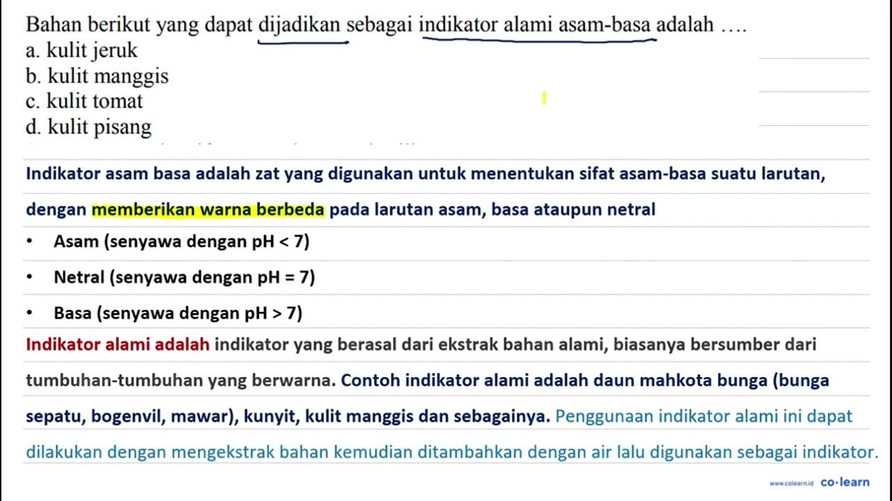 Bahan berikut yang dapat dijadikan sebagai indikator alami