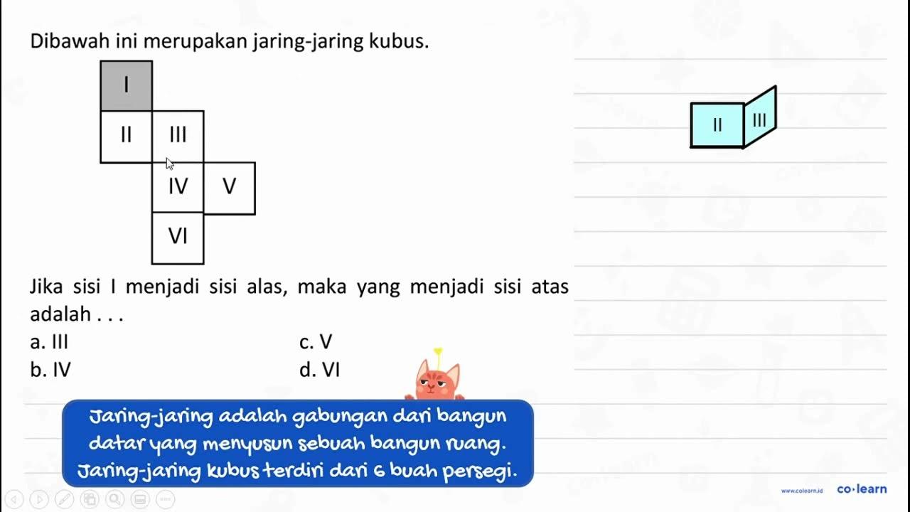 Dibawah ini merupakan jaring-jaring kubus. Jika sisi I