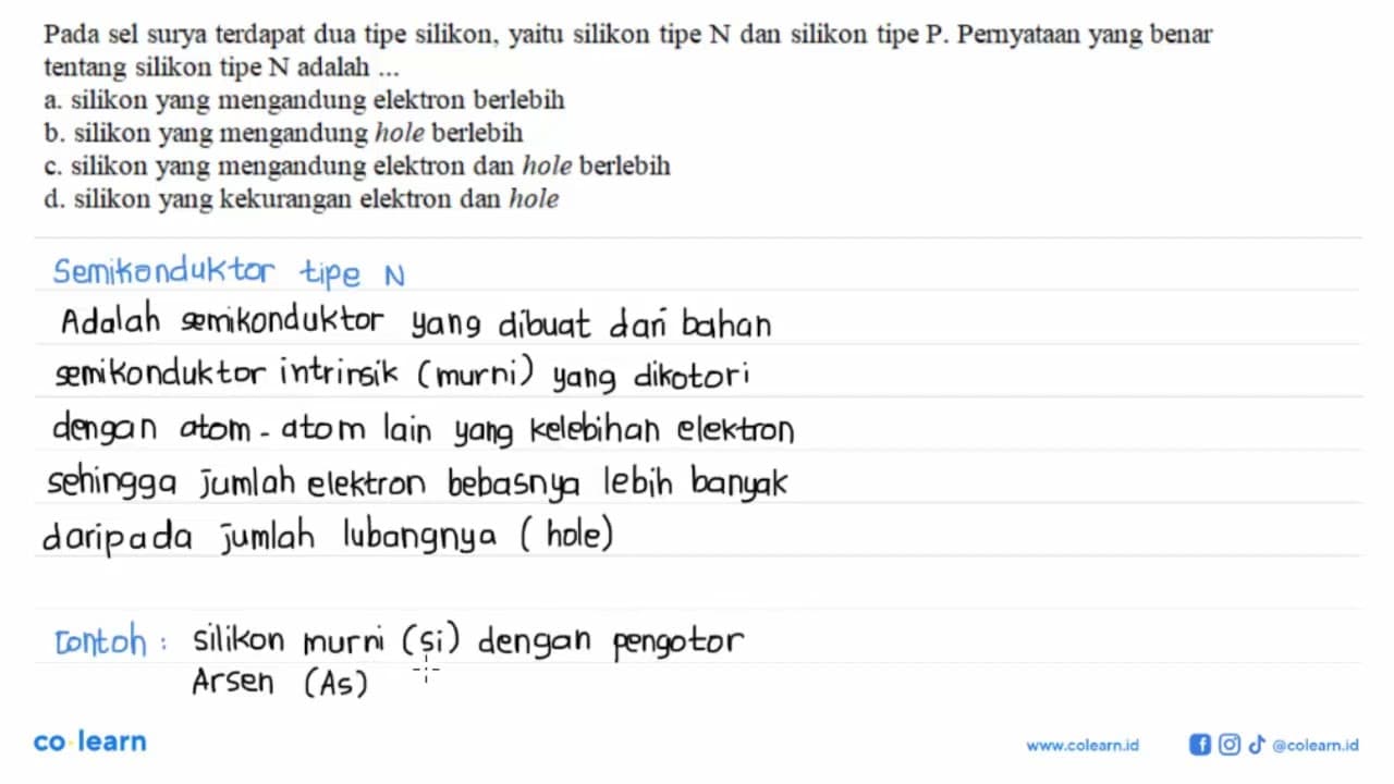 Pada sel surya terdapat dua tipe silikon, yaitu silikon