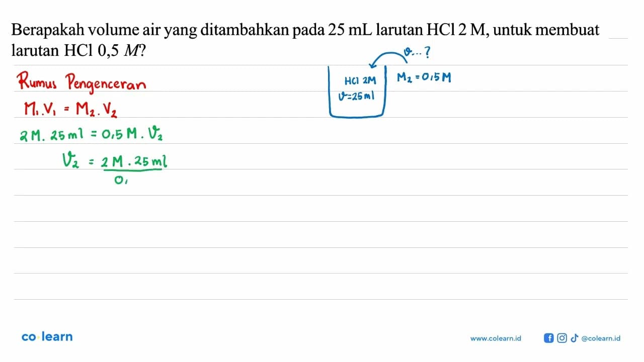 Berapakah volume air yang ditambahkan pada 25 mL larutan