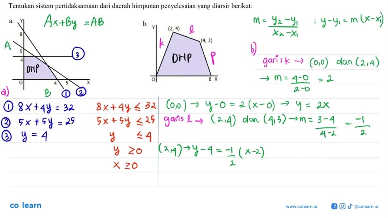 Tentukan sistem pertidaksamaan dari daerah himpunan