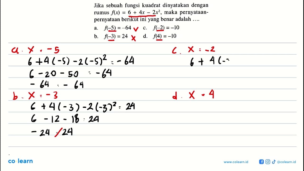 Jika sebuah fungsi kuadrat dinyatakan dengan rumus f(x) = 6