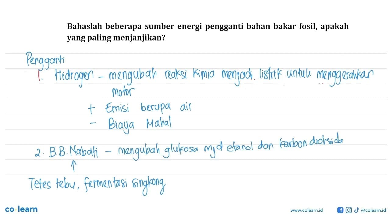 Bahaslah beberapa sumber energi pengganti bahan bakar