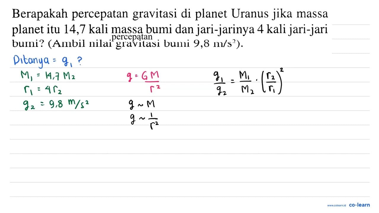 Berapakah percepatan gravitasi di planet Uranus jika massa