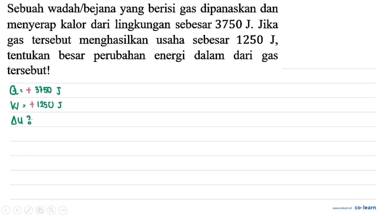 Sebuah wadah/bejana yang berisi gas dipanaskan dan menyerap