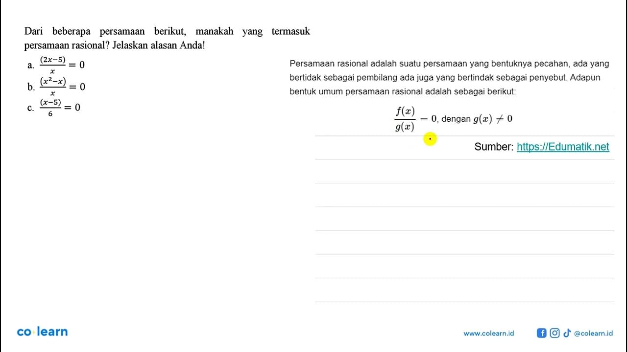 Dari beberapa persamaan berikut, manakah yang termasuk