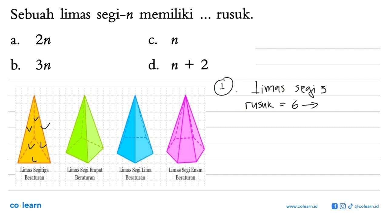 Sebuah limas segi-n memiliki ... rusuk.