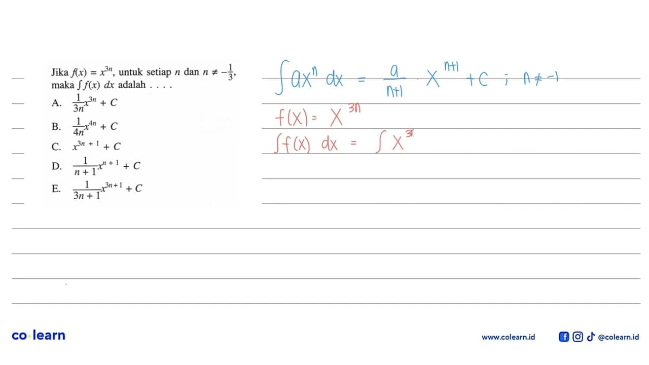 Jika f(x)=x^(3n), untuk setiap n dan n =/= -1/3 maka