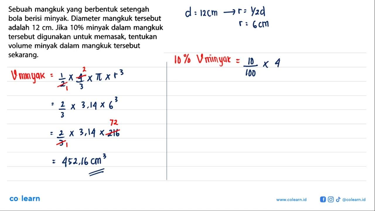 Sebuah mangkuk yang berbentuk setengah bola berisi minyak.