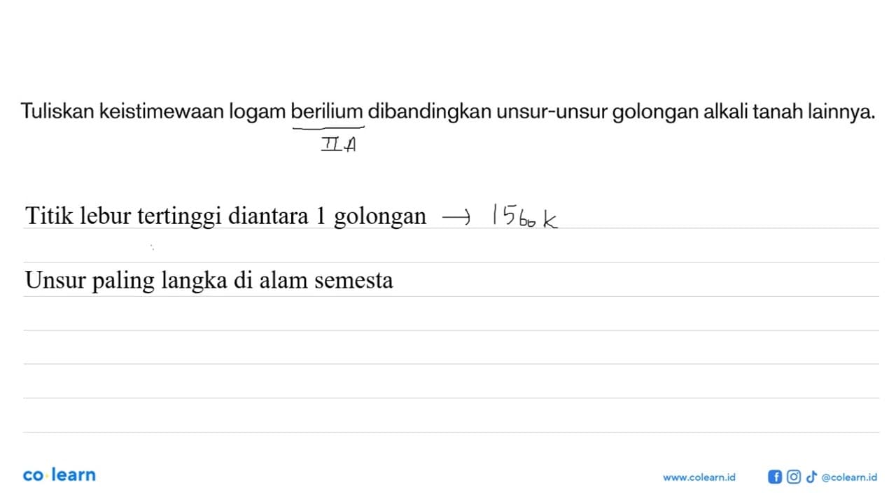 Tuliskan keistimewaan logam berilium dibandingkan