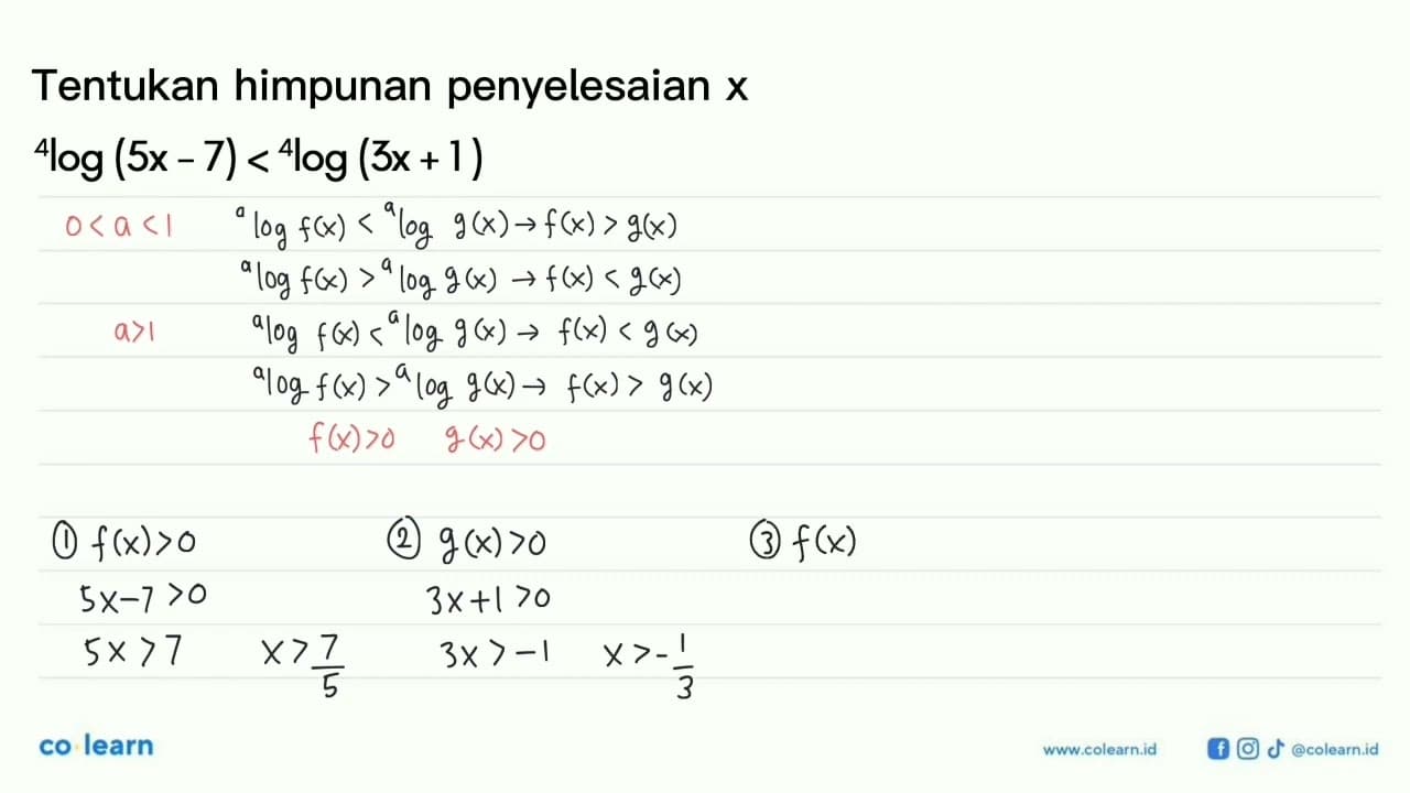 4log(5x-7)<4log(3x+1)