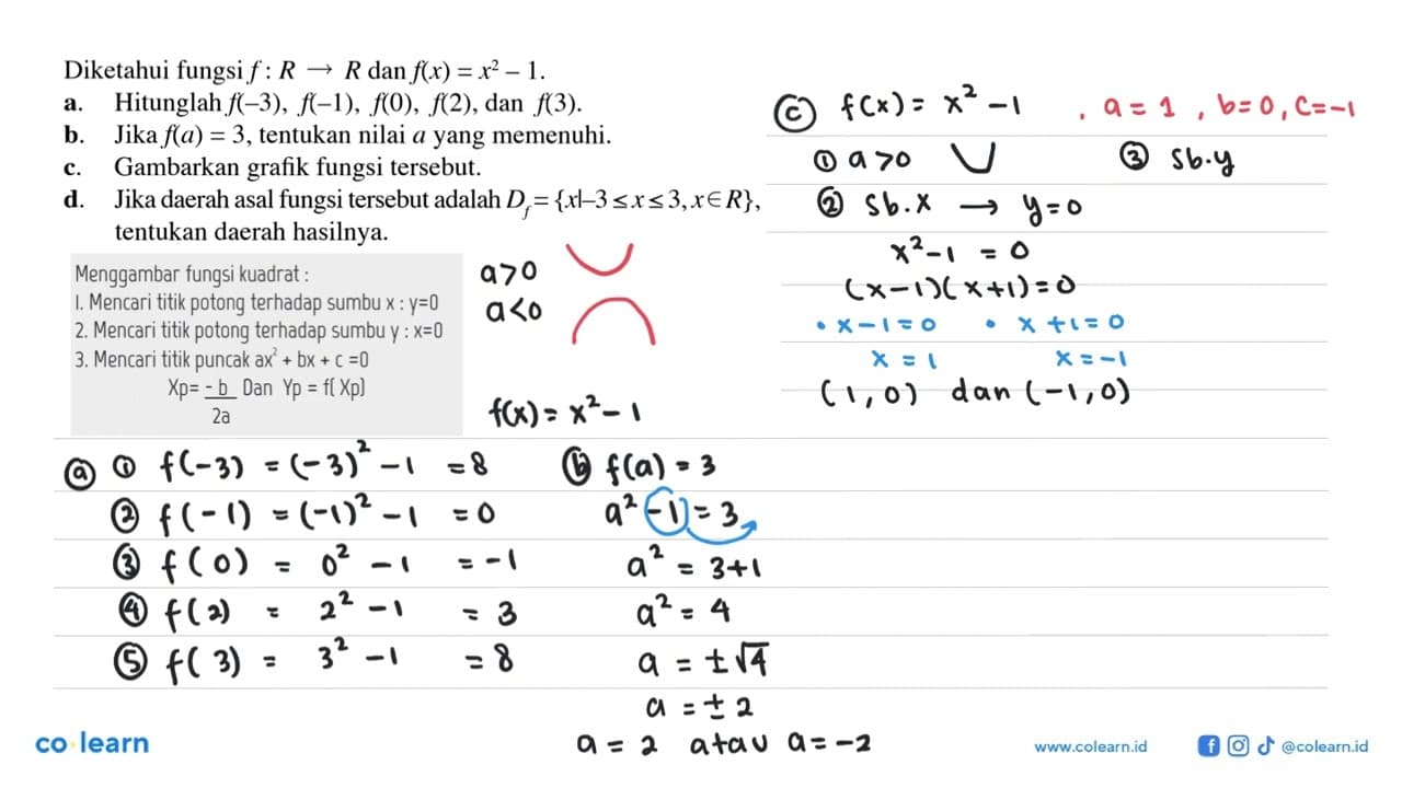 Diketahui fungsi f:R->R dan f(x)=x^2-1. a. Hitunglah f(-3),