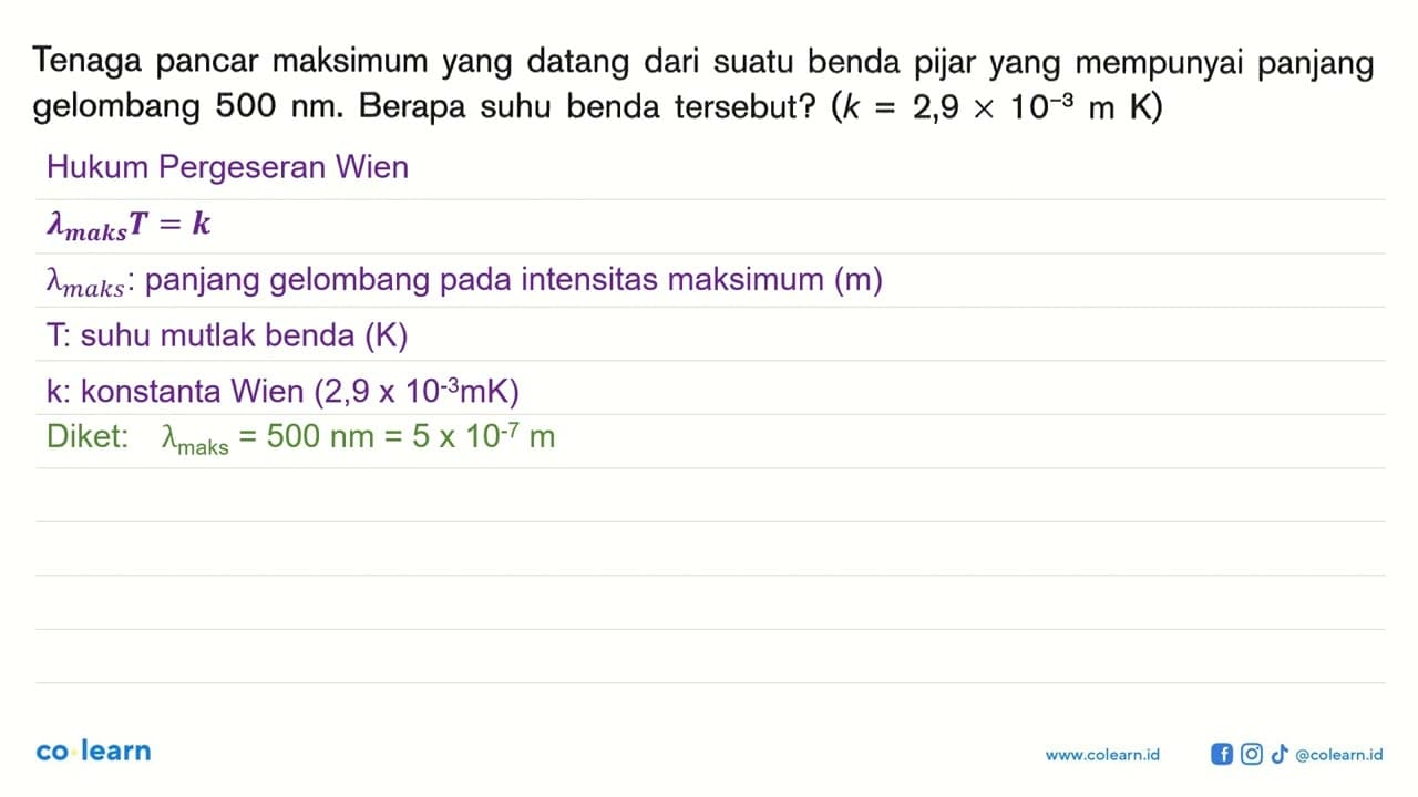 Tenaga pancar maksimum yang datang dari suatu benda pijar