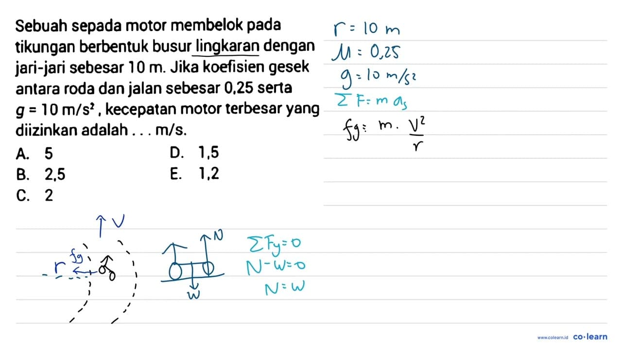 Sebuah sepada motor membelok pada tikungan berbentuk busur