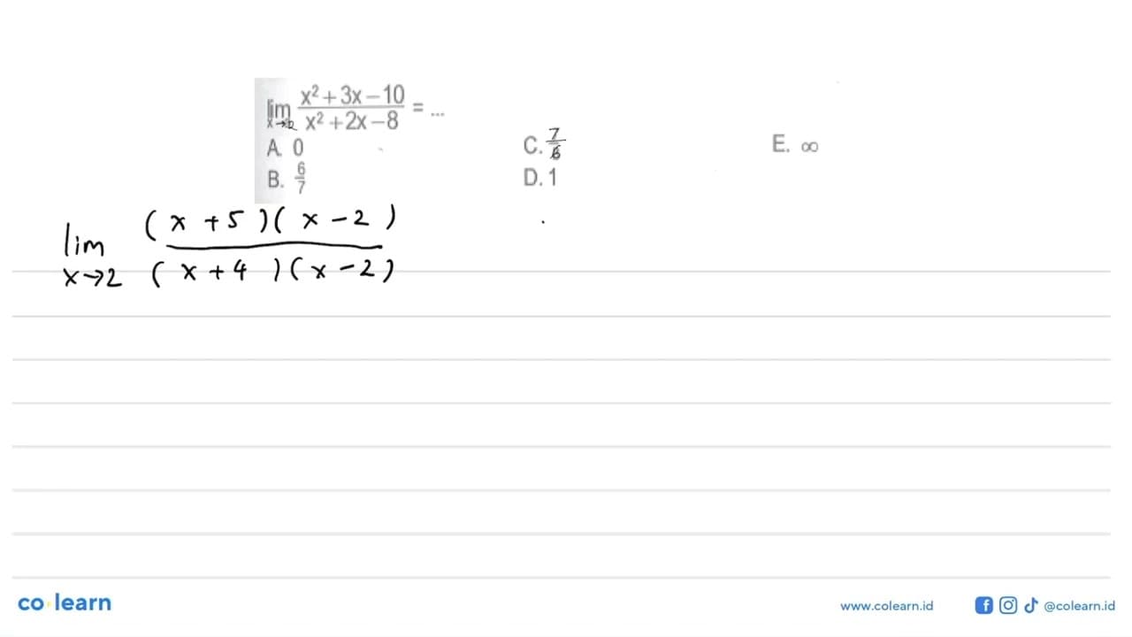 lim x->0 (x^2+3 x-10)/(x^2+2x-8)=...