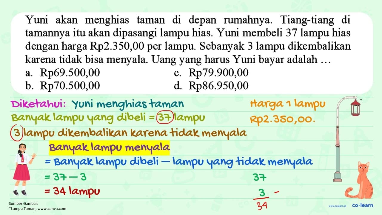 Yuni akan menghias taman di depan rumahnya. Tiang-tiang di