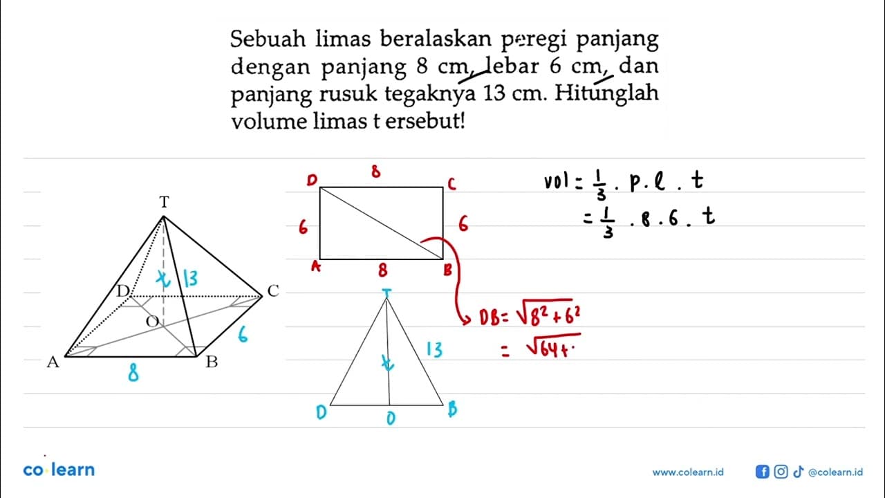 Sebuah limas beralaskan peregi panjang dengan panjang 8 cm