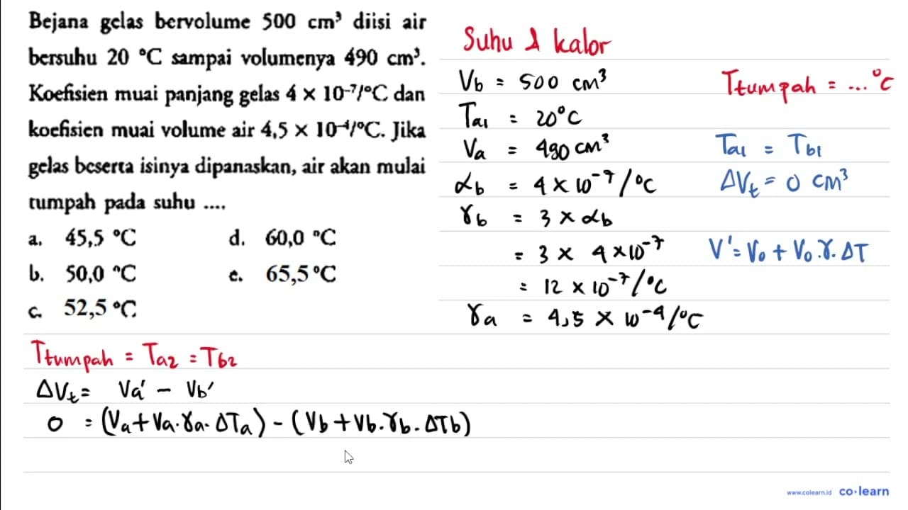 Bejana gelas bervolume 500 cm^(3) diisi air bersuhu 20{ ) C