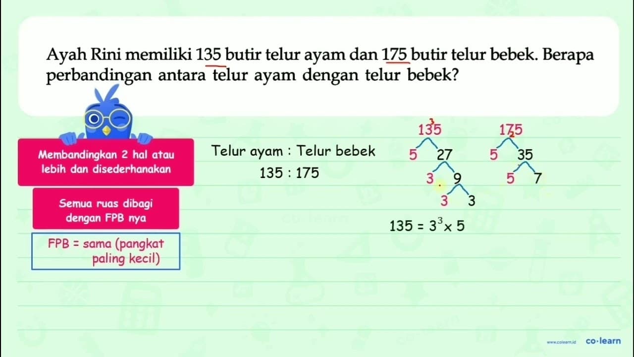 Ayah Rini memiliki 135 butir telur ayam dan 175 butir telur