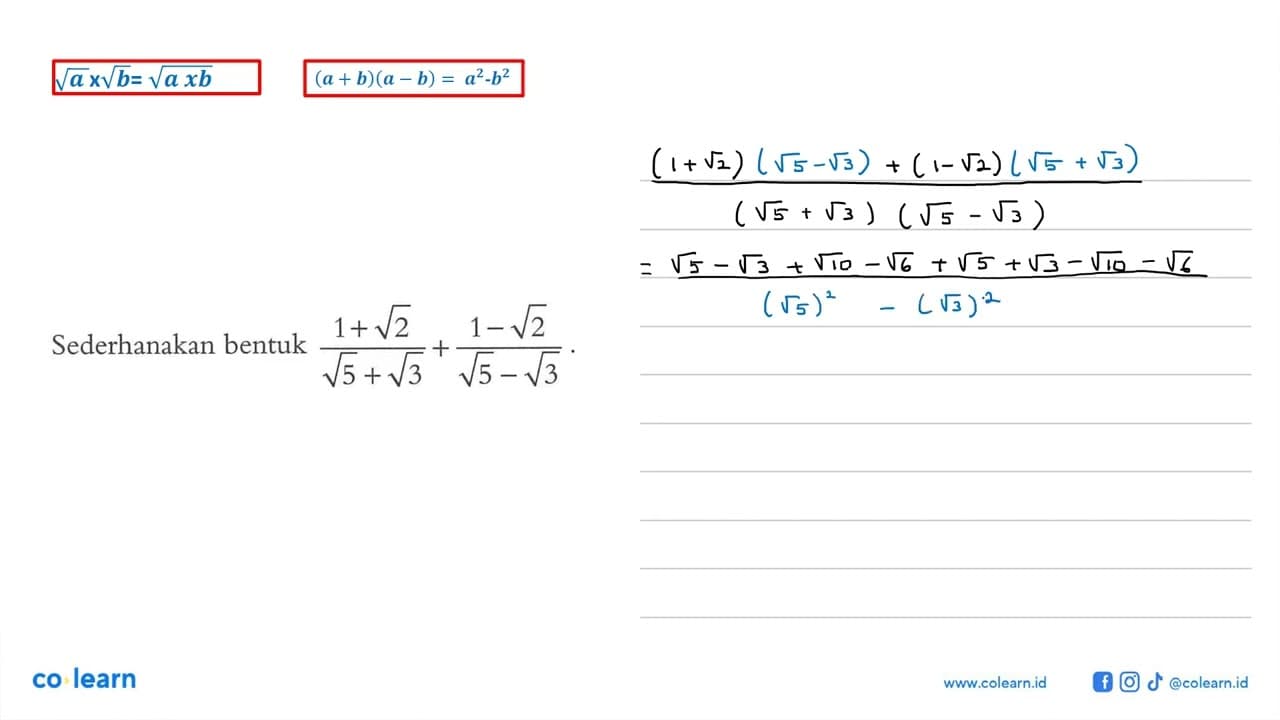 Sederhanakan bentuk (1+akar(2))/(akar(5)+akar(3)) +