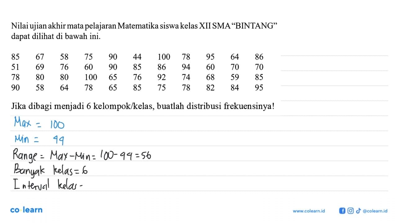 Nilai ujian akhir mata pelajaran Matematika sisa kelas XII